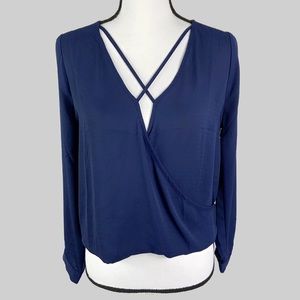 3 for $12 Navy blouse High-low cross front S